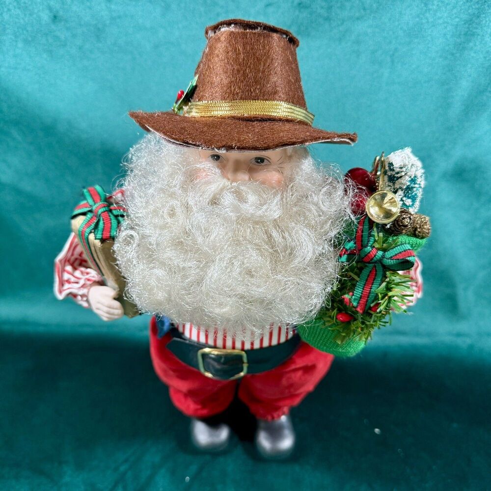 Santa Claus Country Western Style 12.5” Tall with cowboy hat and gifts